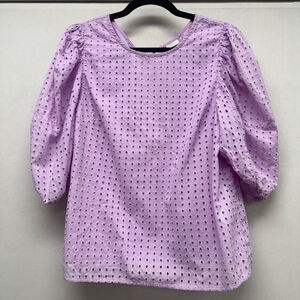 Women's A New Day Purple Eyelet Puff Sleeve Blouse M
